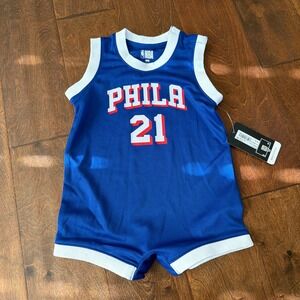 Philadelphia 76ers NBA Baby Jersey Romper Joel Embiid 21 Blue White 18M NEW